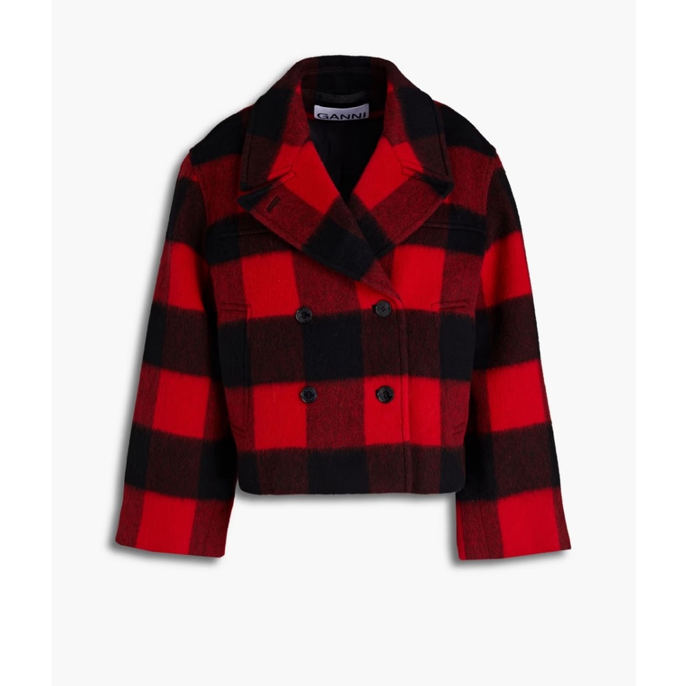 GANNI Double-breasted gingham wool-blend jacket
